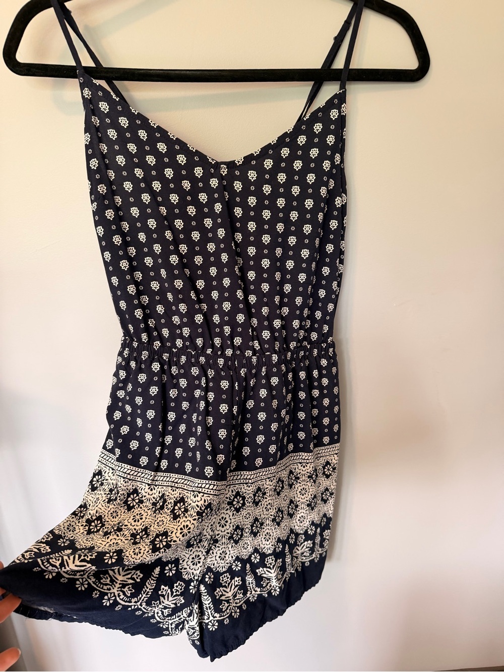 Garage Navy Blue and White Printed Romper - Picture 3 of 5